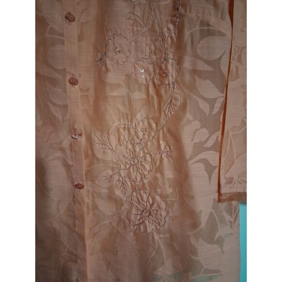Women's JH Collectibles 3/4 Sleeve Peach Sheer Beaded Top Size S - Picture 5 of 9
